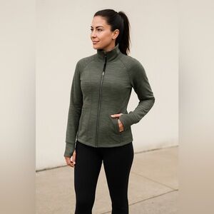 Athleta Striated Hope jacket. Full zip. Structured design. Reflection On Back.